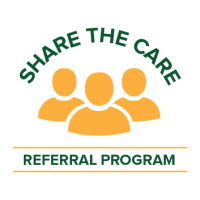 Logo with three people icons and 'Share the Care' text for a referral program.